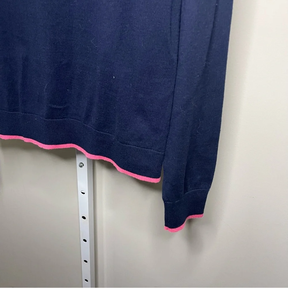J.Crew Navy Blue Cardigan Pink Trim Gold Buttons Cotton Sweater Size Small